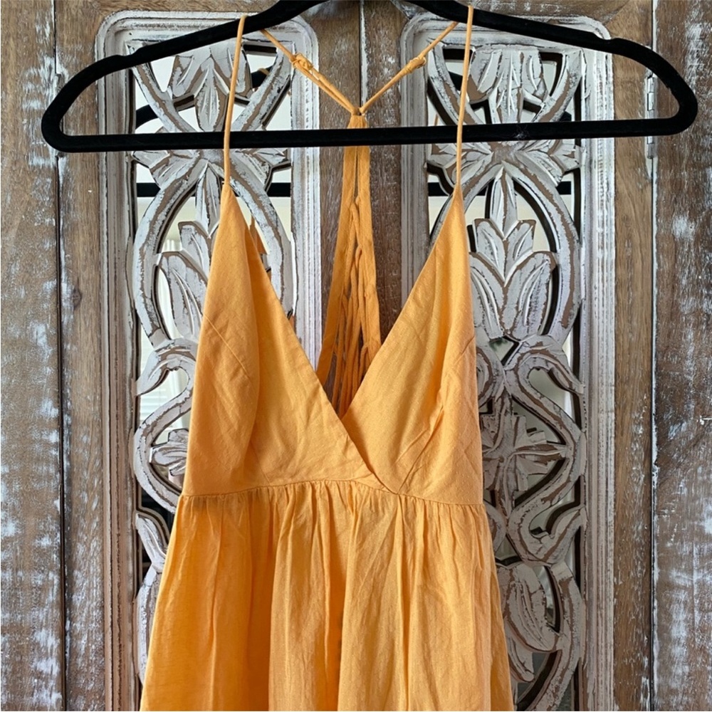 Urban Outfitters UO Yellow Cotton fieldstone tiered mini dress V Neck size S - Picture 14 of 16